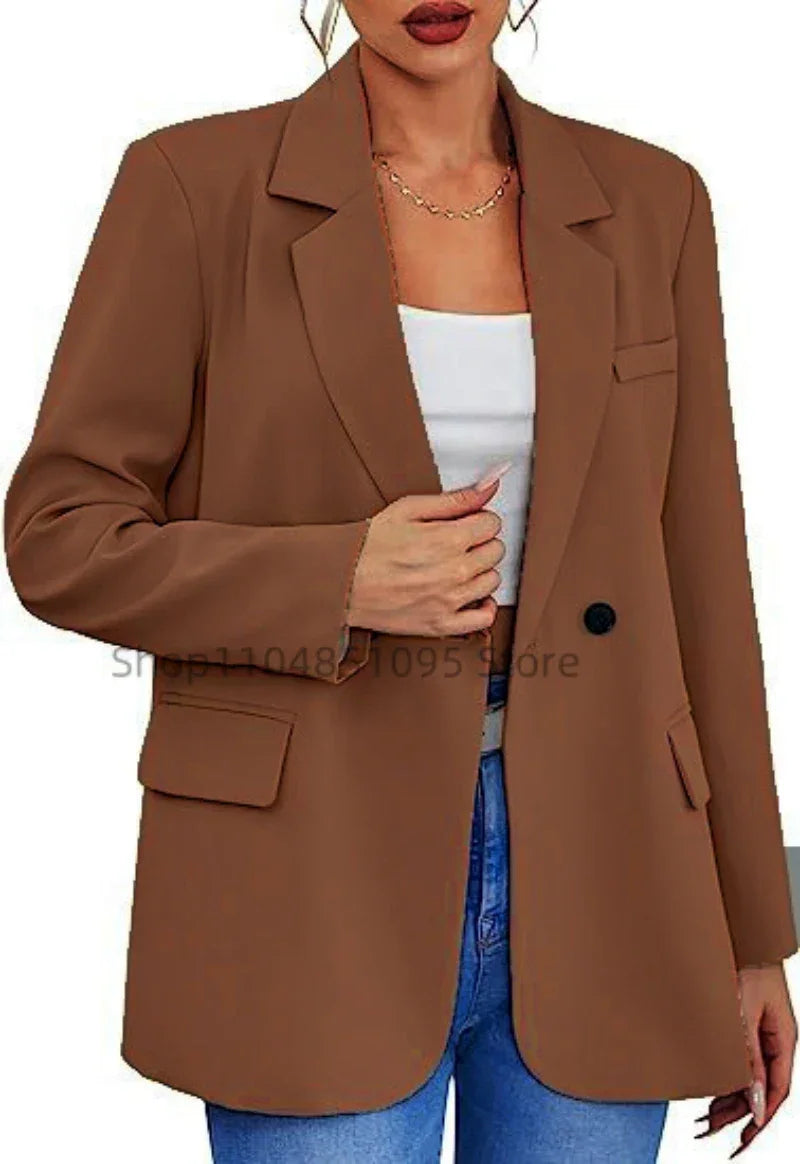 Women Suit Blazer Elegant Coat Spring Autumn Fashion Women Blazer Notch Lapel Double Breasted Jacket Solid Ladies Tops Clothes