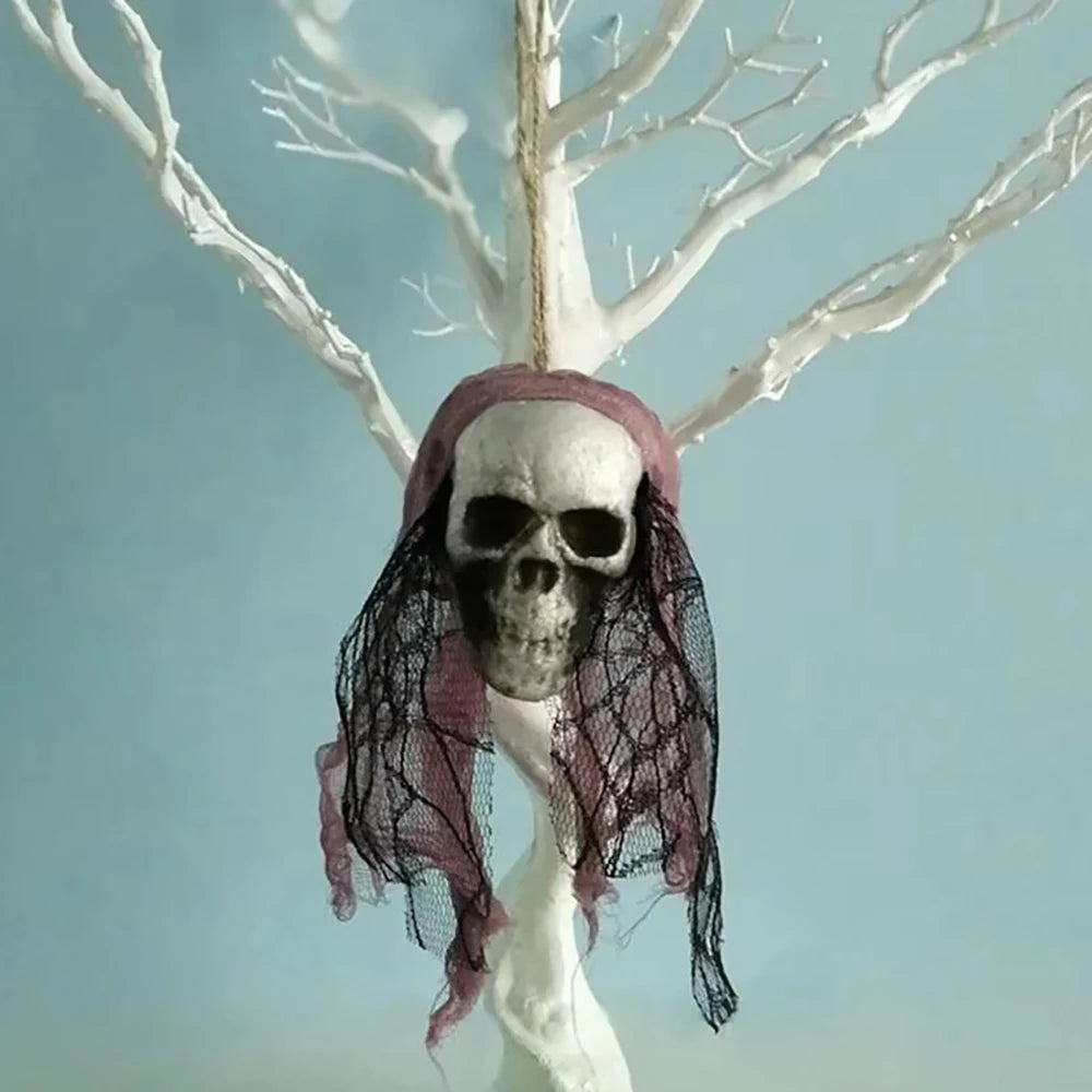 Halloween Skull Decorations,Foam Skull Hanging Ornaments,Bride Clothes Bone Head ,Haunted House Horror Decoration Props