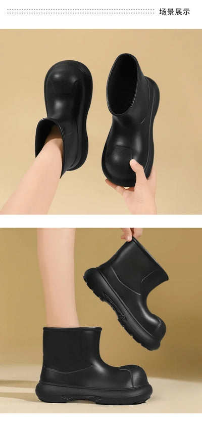 The Mid-top of The Women's Rain Boots Is Available in Solid Multi-color Options Including Waterproof and Anti-slip Flat Shoes