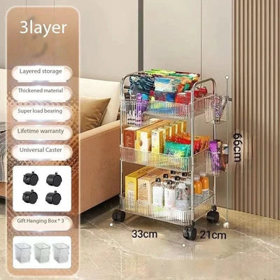 Acrylic Trolley with Wheel Multilayer Transparent Storage Rack Living Room Snack Storages Shelf Bathroom Mobile Shelf Home Items