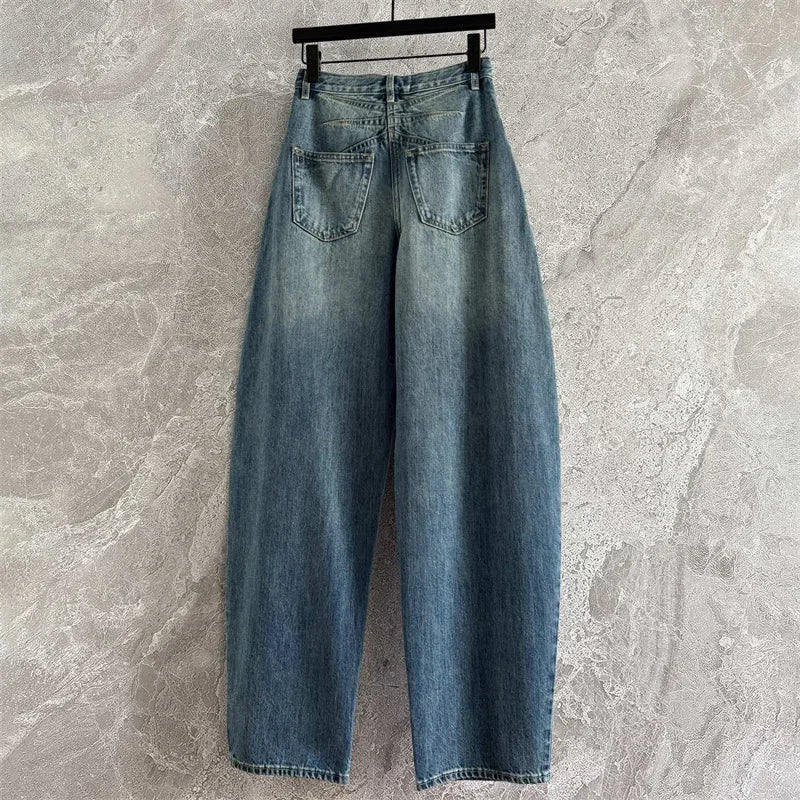 Women's pants 2025 autumn new high waisted slim women's jeans pure cotton straight leg pants  Wide leg pants curved knife jeans