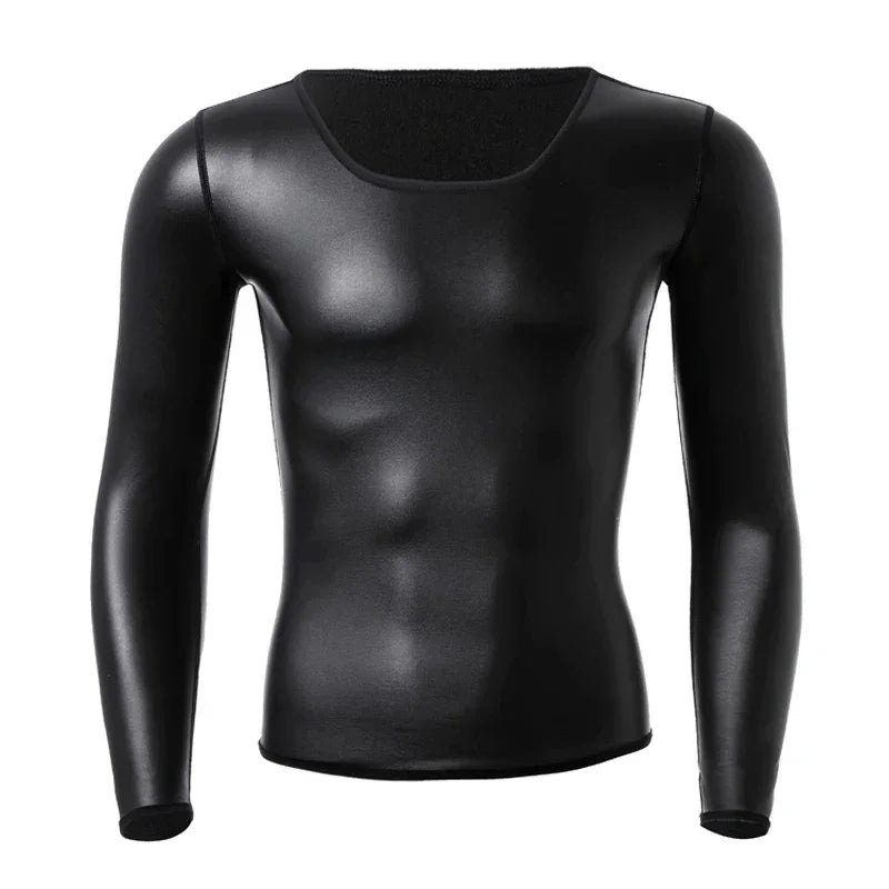 Men Long Sleeve Leather Shirt Tops Slim Underwear Body Shapers Waist Trainer Corsets Tummy Shapewear Leather Shirts Stand Collar