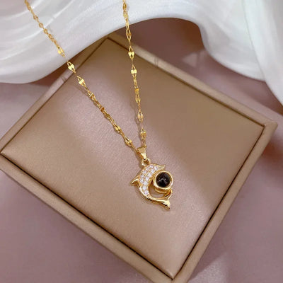 Luxury Necklaces For Women Romantic Couples Jewelry Crystal Inlay Gold Color Pisces Dolphin Pendant Chain casual Necklace Gift