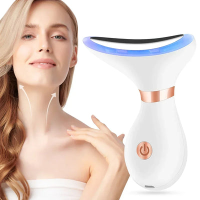 LED three-color light neck facial lifting beauty device vibration massager skin tightening anti-wrinkle removal double chin