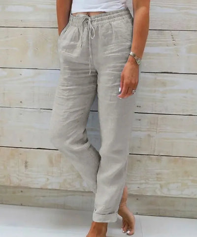 2025 Women's New Cotton And Linen Trousers Women's High Waist Elastic Casual Trousers Fashionable Street Breathable Loose Pants