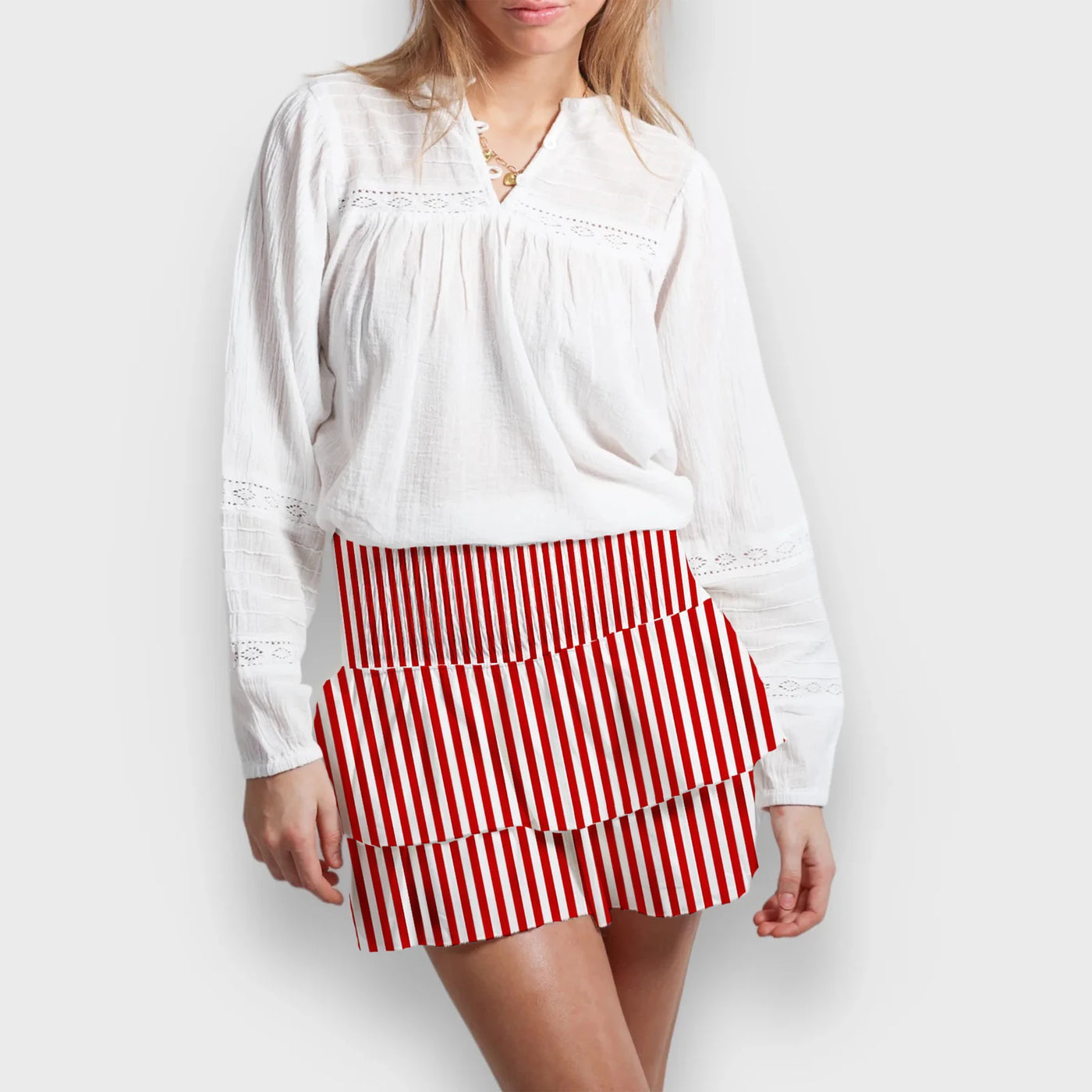 hirigin Women Ruffle Mini Skirt Smocked High Waist Floral Print Short Skirts Tiered Boho Mini Skirts Pleated Layered Skirts