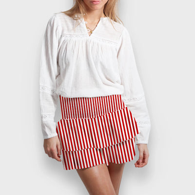 hirigin Women Ruffle Mini Skirt Smocked High Waist Floral Print Short Skirts Tiered Boho Mini Skirts Pleated Layered Skirts
