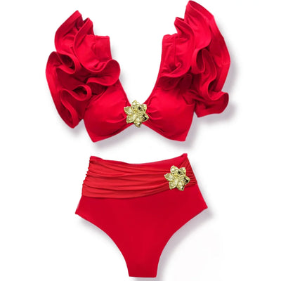Swimwear High Waist Bikinis with Belt V Neck Shirring Swimsuit Women Ruffle Bathing Suit y2k Drawstring Beachwear