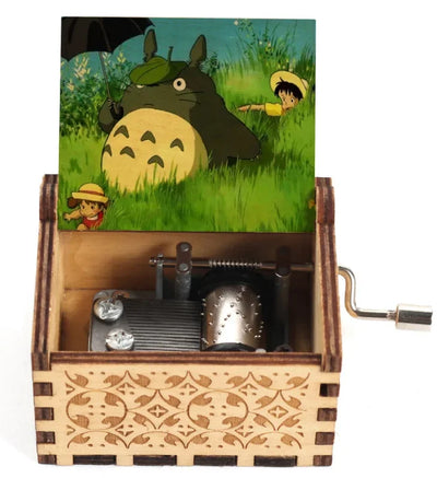 Wooden painted music box, Totoro music gift, ornament, light luxury wooden hand cranked music box
