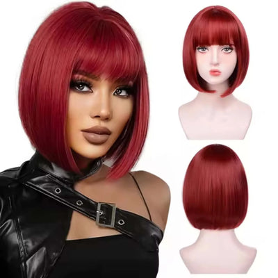 Short Bob Wig with Bangs 12 Inch Short Synthetic Bob Wigs Bangs for Women Natural Looking for Daily Use (Natural Black)
