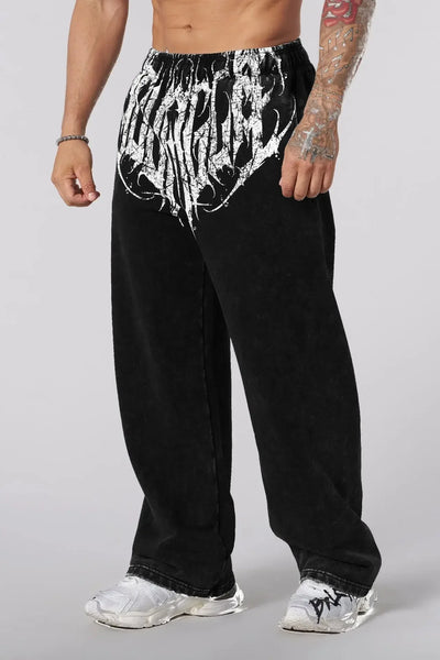 Men's straight legs wide pants fitness training casual sports outdoor running trousers fashion American style brand sports pants