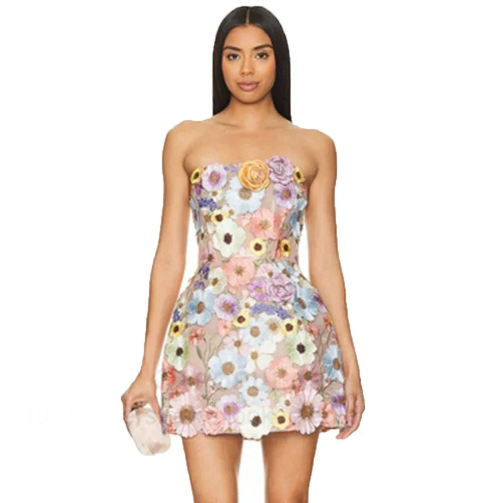 Luxury Dresses Women 2025 Summer Prom Gown New Bodycon Mini Party Dress Retro Embroidered Flower Evening Gowns Brithday Outfits