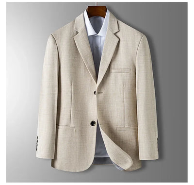 Spring Autumn Men's Blazer Luxury Plaid Jacquard Casual Suit Jacket Gray Blue Beige Loose Male Coat Costume Homme