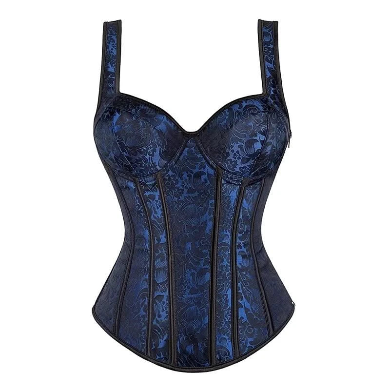 Women Corset with Straps Black Overbust