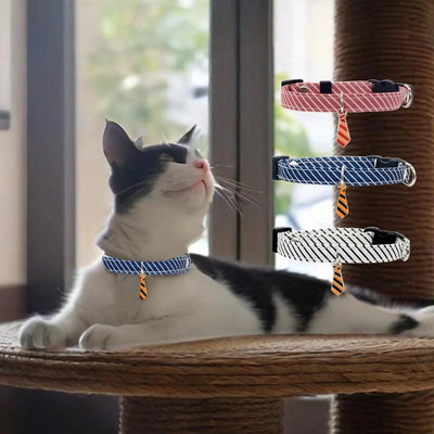 Adjustable Pet Collar, Polyester Material, Striped Design with Pendant, S/M/L Sizes for Cats