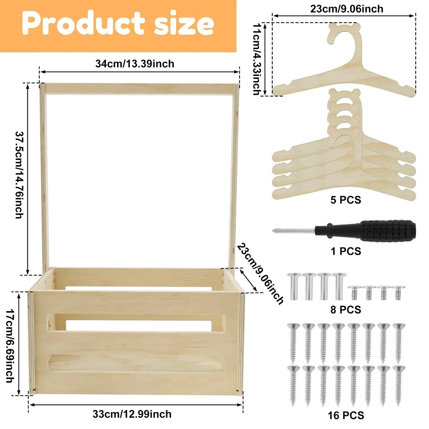 Wood Storage Crate Baby Toys Clothing Organizer Box Children Portable Basket Long Handle Sturdy