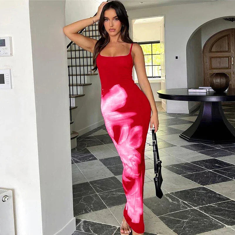 Summer Women's Dresses New Fashion Print Sleeveless Backless Bodycon Sexy Maxi Dresses Casual Streetwear Club Elegant Lady Dress