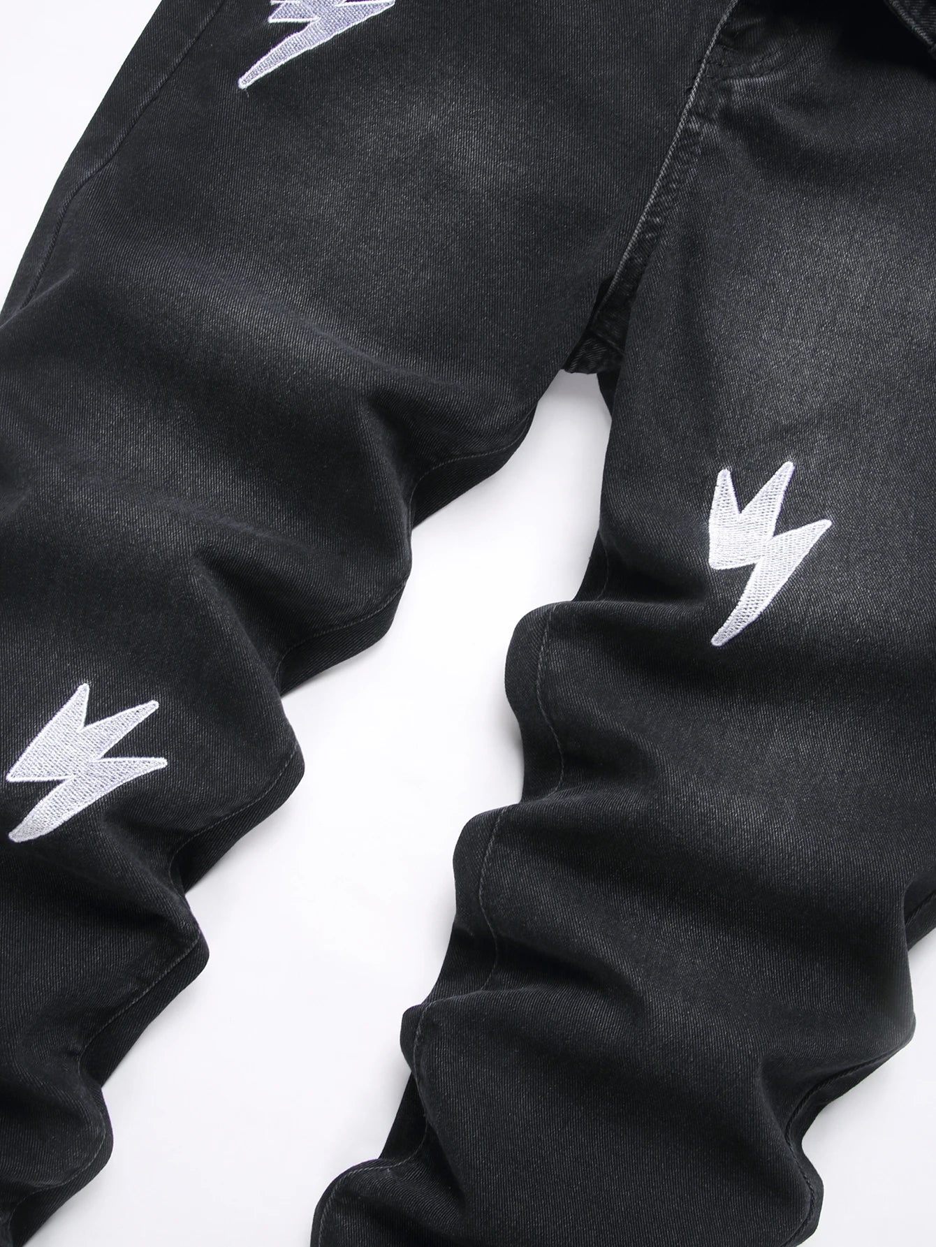 Men's Jeans Black High Street Fashion Embroidered Straight Leg Mid Rise Casual Denim Pants for All Seasons
