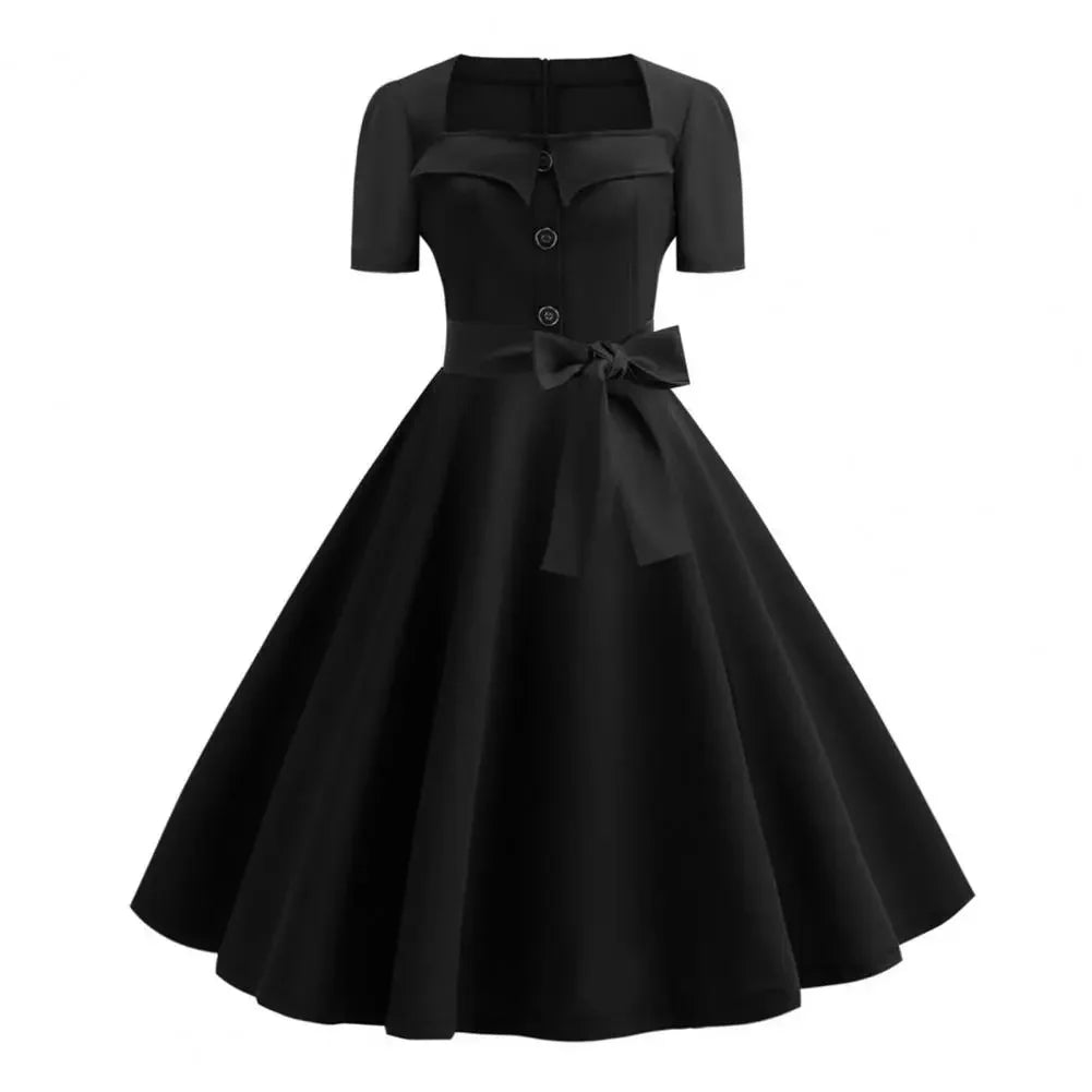 Women Vintage Dress Summer 50s 60s Retro Pin Up Swing Rockabilly Vestidos Elegant Black Polka Dot Office Party Dress