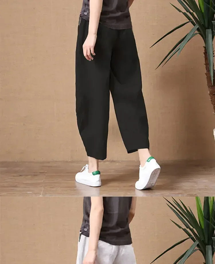 Oversize Pants Summer Thin Nine Points Loose Korean Fashion Women's Clothing Cotton Linen Middle Waist All-match Women's Pants