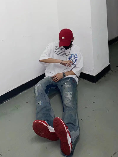 2023 Kanye Y2K Streetwear Baggy Ripped Jeans Pants Men Designer Clothes Washed Blue Straight Hip Hop Denim Trousers Ropa Hombre