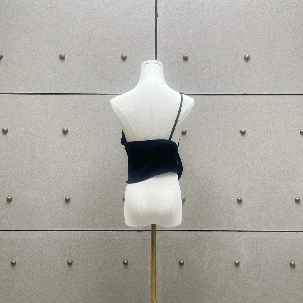 Linen Blend One-Shoulder Women's Vest Y2K Style Peplum Top with Stereoscopic Flower Decoration Elegant Commuter Wear for Summer