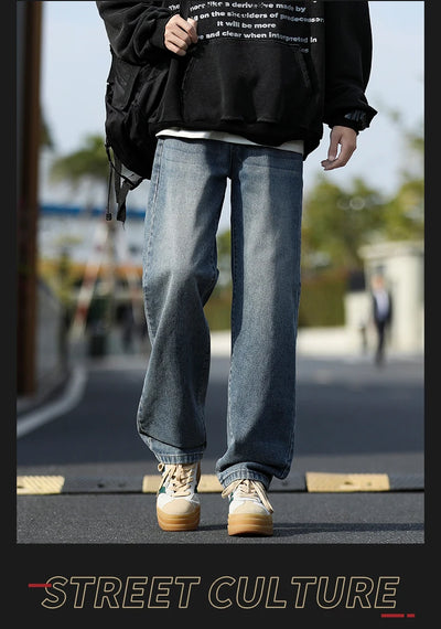 2025 New Men's Baggy Casual Jeans Male High Street Straight Leg Denim Pants American Classic Retro Autumn Casual Long Trousers