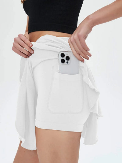 Women's sports high waisted short skirt breathable waistband safety pants and pocket tennis yoga golf mini tennis skirt