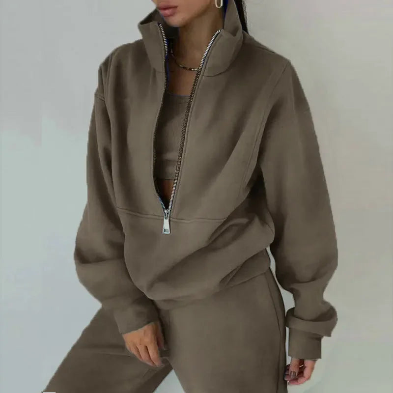 Autumn Winter Women Tracksuits Two Piece Outfits Fleece Lined Zipper Sweatshirt High Waist Pants Sets Female Sport Suits 2024