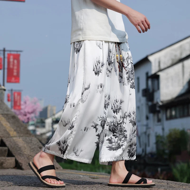 Men's Floral Wide Leg Casual Harem Japanese Yoga Harem Pants Hip hop Joggers Baggy Trousers for Men Summer Streetwaer M-XXXXXL
