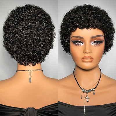 Short Curly Human Hair Wigs For Women Full Machine Made Kinky Curly Wigs Human Hair 150% Density Pixie Cut Wig