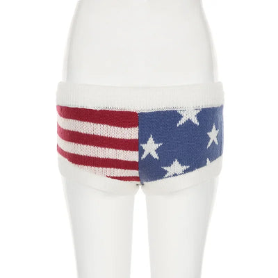 y2k Knitted Very Short Shorts, 2000s Sexy Knit Hot Shorts, Stars And Stripes Print Hot Pants For Women, America/USA Flag Shorts