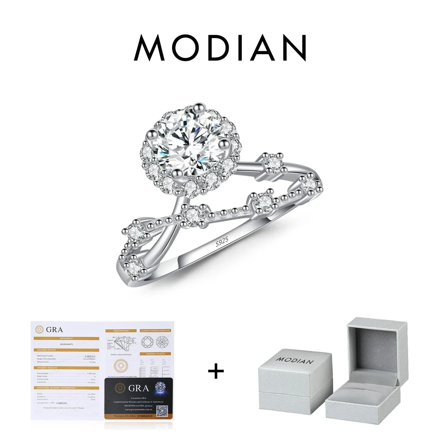 MODIAN Moissanite Ring Delicate Lab Diamond Halo Ring 925 Sterling Silver Crown Luxury Rings for Women Wedding Fine Jewelry