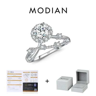 MODIAN Moissanite Ring Delicate Lab Diamond Halo Ring 925 Sterling Silver Crown Luxury Rings for Women Wedding Fine Jewelry