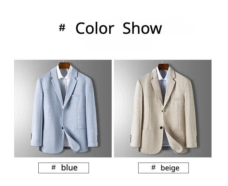 Spring Autumn Men's Blazer Luxury Plaid Jacquard Casual Suit Jacket Gray Blue Beige Loose Male Coat Costume Homme