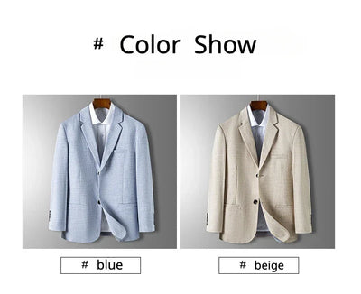 Spring Autumn Men's Blazer Luxury Plaid Jacquard Casual Suit Jacket Gray Blue Beige Loose Male Coat Costume Homme