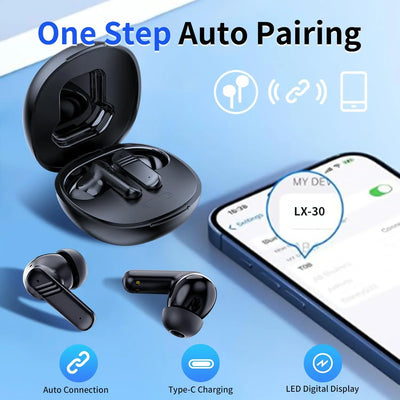 Wireless Earbuds, Touch Screen Bluetooth 5.4 Ear Buds, ACN/ENC Noise Cancelling Earphones, IPX45, In-Ear HiFi Sound Stereo