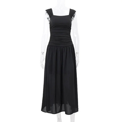 WhereMery Elegant Slip Long Dresses Sexy Women Ruched Bodycon Solid Maxi Dress Spring Y2K Summer Temperament High-waist Vestidos