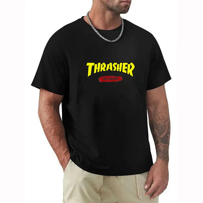 T-shirts for Men Personalized T-Thrashers Y2k Clothing High Quality Summer Tops Vintage Streetwear Short Sleeve Tee White