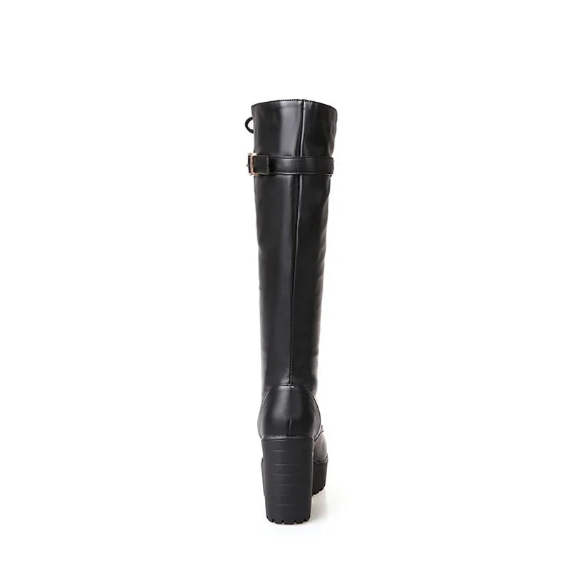 High Knee Boots For Women Heel Foreign Trade Chunky Heeled Thigh High Leather Boots Knee High Snow Boots