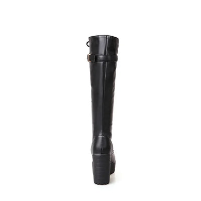 High Knee Boots For Women Heel Foreign Trade Chunky Heeled Thigh High Leather Boots Knee High Snow Boots