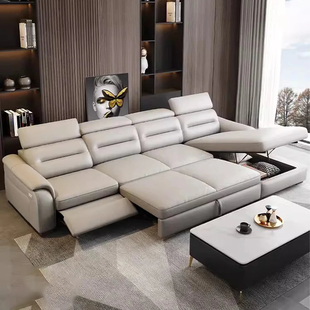 MANBAS Multifunctional Convertible Sofa Bed With Eletric Recliner, Folding Sofa Cama With Power Reclining Seats & Storage Box