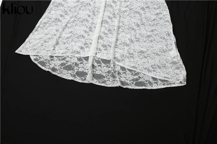kliou Lace Patchwork Women Maxi Dress Sexy Coquette Drawstring Wrapped Chest Body-shaping Vestidos Female Stunning Clubwear Robe