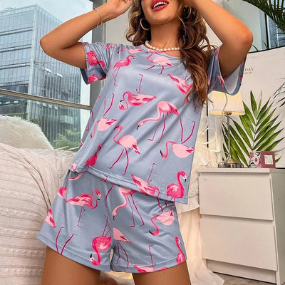 Women Pajamas Sets Short Sleeve Nightwear Top and Pants Sleepwear 2 Piece Pjs Loungewear Cartoon Print Pyjamas Set Nightwear