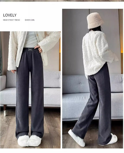 Winter Wide Leg Pants Women Autumn Plush Pants Women Extra Thick Lamb Fleece Warm Straight Korean Pants Joggers Women