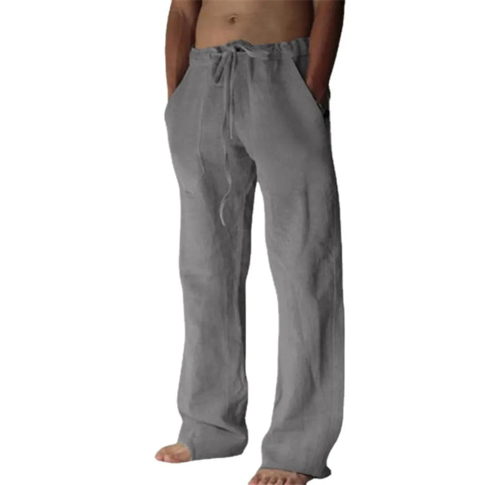 Hot New Men's Trousers, Casual Solid Color Thin Linen Men's Trousers