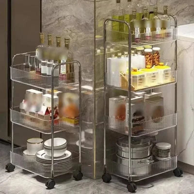 Acrylic Trolley with Wheel Multilayer Transparent Storage Rack Living Room Snack Storages Shelf Bathroom Mobile Shelf Home Items