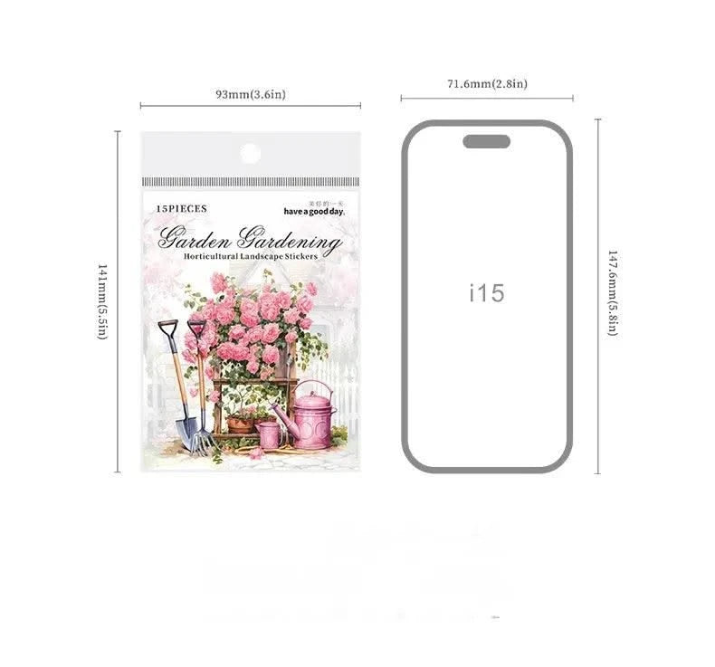 15Pcs stickers pack Garden Flower Workshop Garden Scenery Handbook Supplies Decorative Stickers Diary Scrapbook 141*93mm