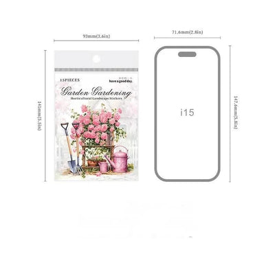 15Pcs stickers pack Garden Flower Workshop Garden Scenery Handbook Supplies Decorative Stickers Diary Scrapbook 141*93mm
