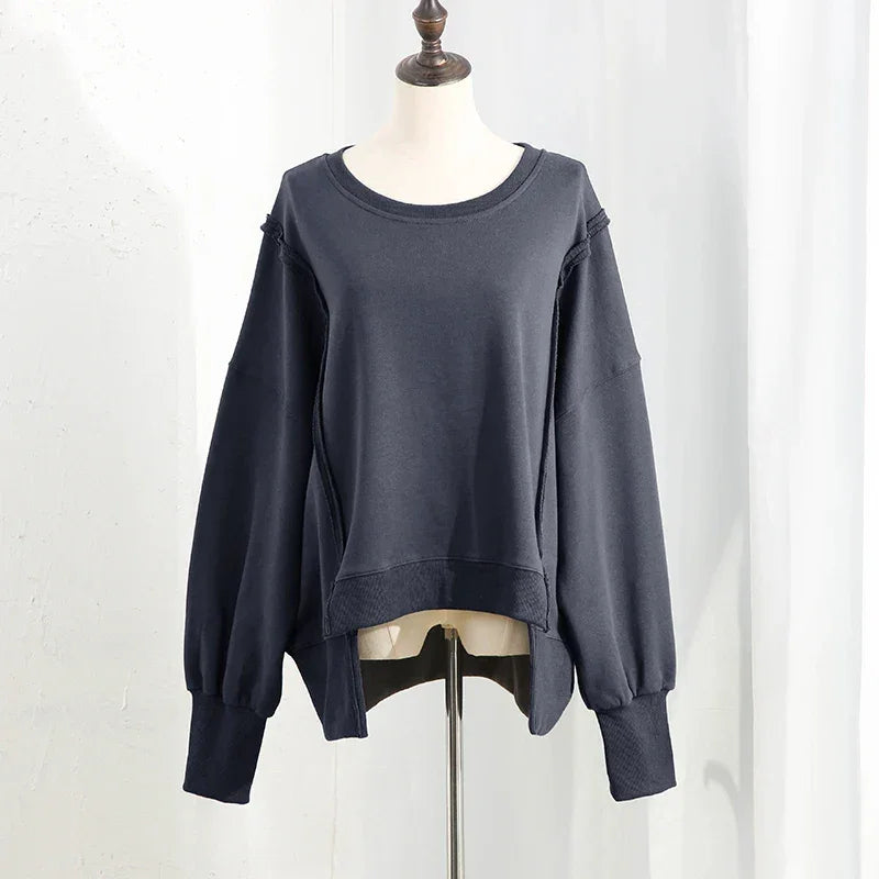 Oversized 100% Cotton Women Sweatshirts Long Sleeve Patchwork Open Side Streetwear Harajuku Pullovers Autumn Clothes For Women